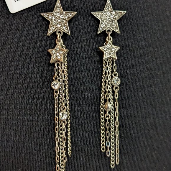 BEN AMUN JEWELRY Crystal Star Dangle Earrings in Silver New - Picture 2 of 9